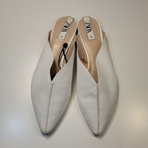 BRAND NEW EMBOSSED LEATHER FLAT LOAFER MULES POINTED TOE SHOE - Picture 4 of 15